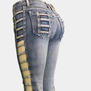Rhinestone Open Ladder Jeans